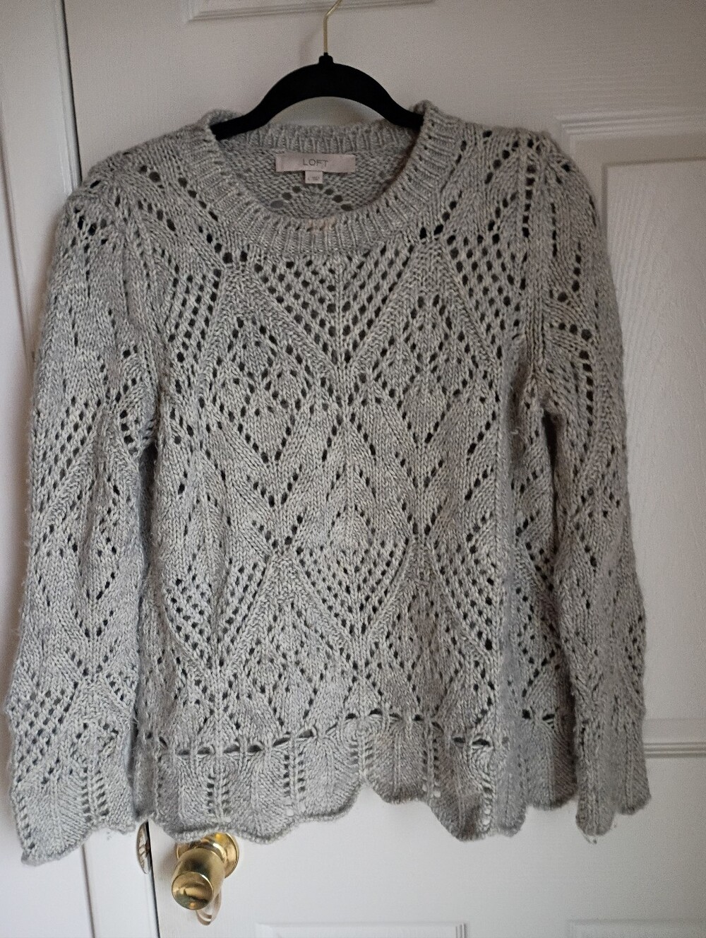 Loft gray crewneck open-knit Sweater